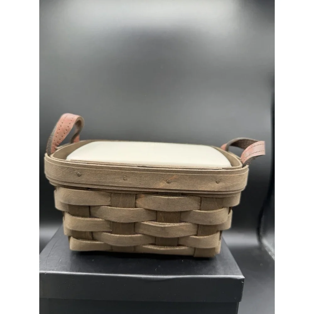 🧺 Longaberger 2007 Tea Basket Dark Brown☕W/ Hard Lidded Divided Protector 🍂